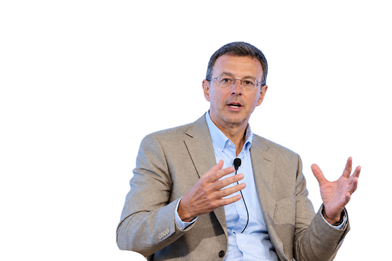 David Weil speaking and gesturing during a presentation